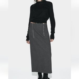 Zara grey skirt midi zipper designer blogger fav fitted old money sz S 8…